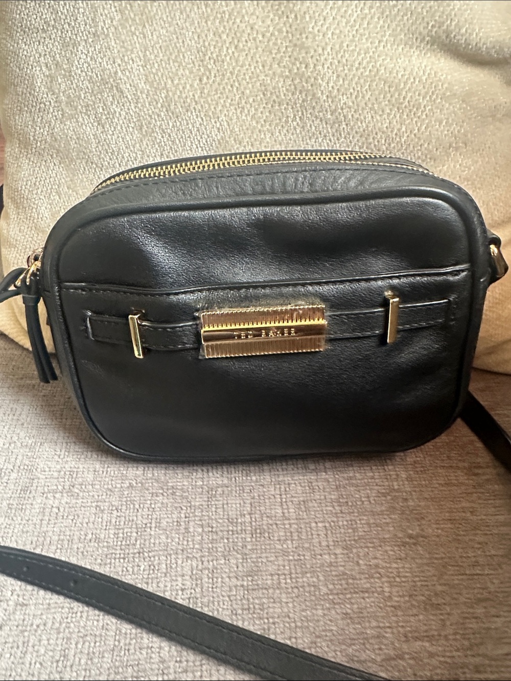 Ted Baker London Black Leather Crossbody with Gold Hardware